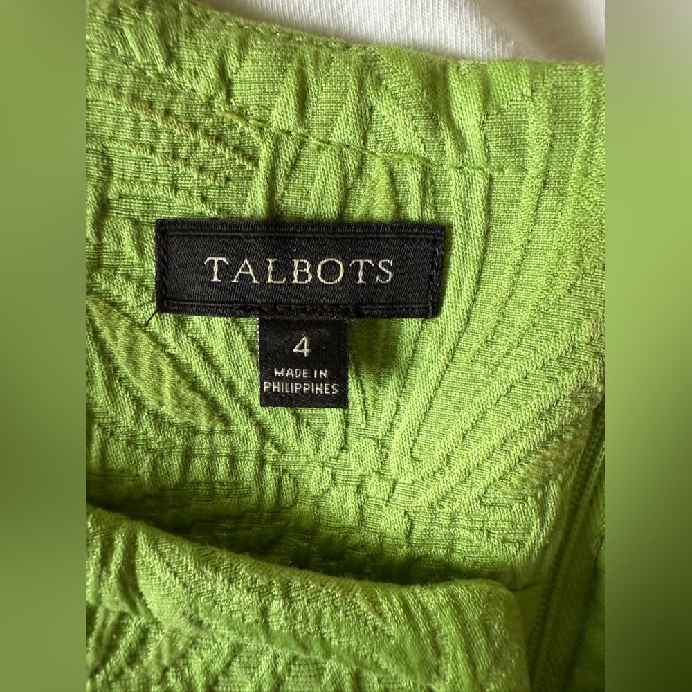 Talbots Chartreuse Embossed Sheath Dress, 4, MSRP $149 - Picture 4 of 11